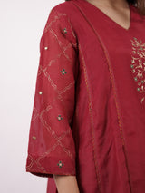 Maroon Hand-Embroidered Chanderi Kurta & Sharara Co-ord Set