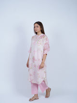 Pink Floral Hand Block Printed Chanderi Tunic
