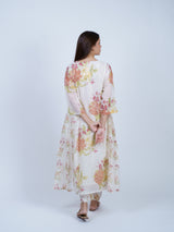 White Floral Hand Block Printed Chanderi Kurta