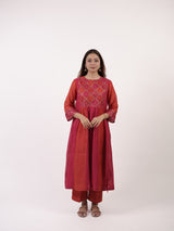 Pink & Orange Pittan Embroidered Chanderi Kurta