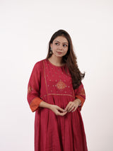Pink Hand-Embroidered Chanderi Kurta