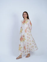 White Floral Hand Block Printed Chanderi Kurta