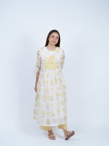 Yellow Floral Hand Block Printed Chanderi Kurta