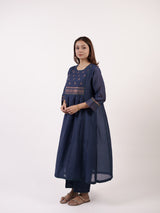 Blue Hand-Embroidered Chanderi Kurta