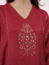 Maroon Hand-Embroidered Chanderi Kurta & Sharara Co-ord Set