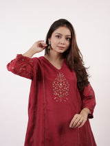 Maroon Hand-Embroidered Chanderi Kurta & Sharara Co-ord Set