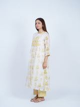 Yellow Floral Hand Block Printed Chanderi Kurta