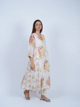 White Floral Hand Block Printed Chanderi Kurta