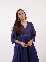 Blue Floral Motif & Zari Embroidered Festive Kurta