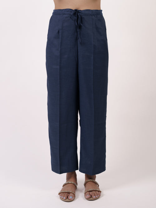 Blue Solid Chanderi Parallel