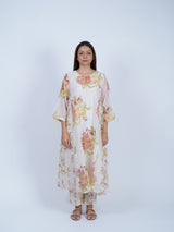 White Floral Hand Block Printed Chanderi Kurta