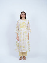 Yellow Floral Hand Block Printed Chanderi Kurta