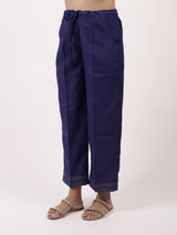 Blue Solid Chanderi Parallel with Border Detail