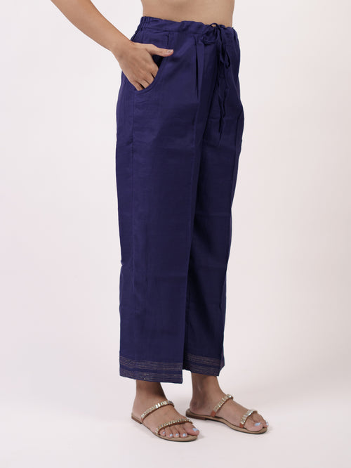 Blue Solid Chanderi Parallel with Border Detail