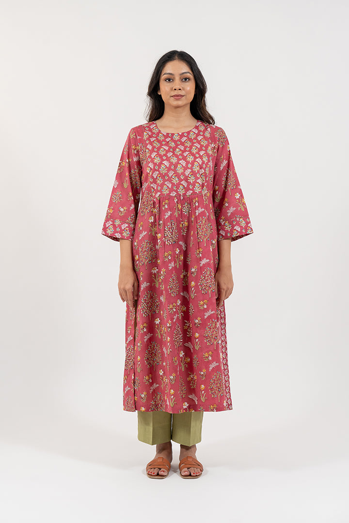 Cotton Hand Block Printed Kurta - Pink