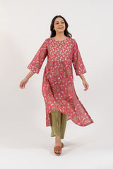 Cotton Hand Block Printed Kurta - Pink