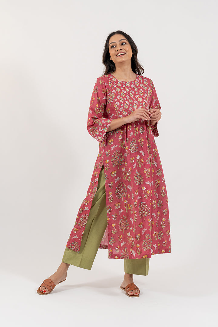 Cotton Hand Block Printed Kurta - Pink