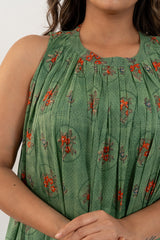 Cotton Hand Block Printed Dress - Green