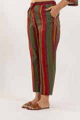 Cotton Hand Block Printed Pant - Red and Green