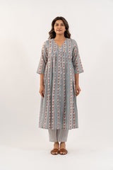 Cotton Printed Kurta- Slate Blue