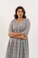 Cotton Printed Kurta- Slate Blue