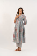 Cotton Printed Kurta- Slate Blue