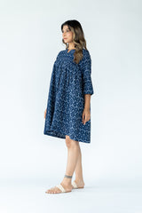 Cotton Ikat Dress - Navy Blue