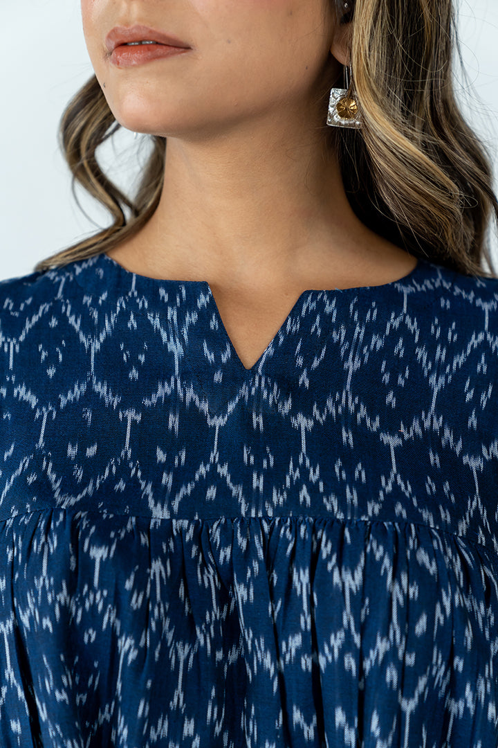 Cotton Ikat Dress - Navy Blue