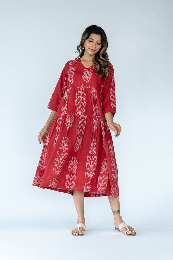 Cotton Ikat Dress - Red