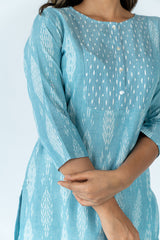 Cotton Ikat Kurta - Aqua Blue