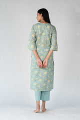 Cotton Hand Block Printed Kurta - Blue