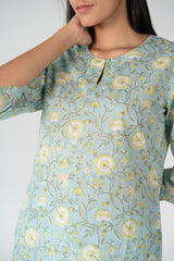 Cotton Hand Block Printed Kurta - Blue