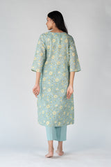 Cotton Hand Block Printed Kurta - Blue