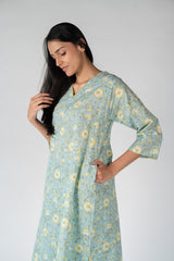 Cotton Hand Block Printed Kurta - Blue