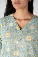 Cotton Hand Block Printed Kurta - Blue