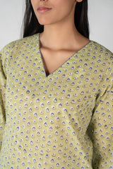 Cotton Hand Block Printed Kurta - Green