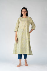 Cotton Hand Block Printed Kurta - Green