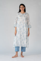 Cotton Hand Block Printed Kurta - White