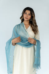 Cotton Kota Doria Dupatta - Slate Blue