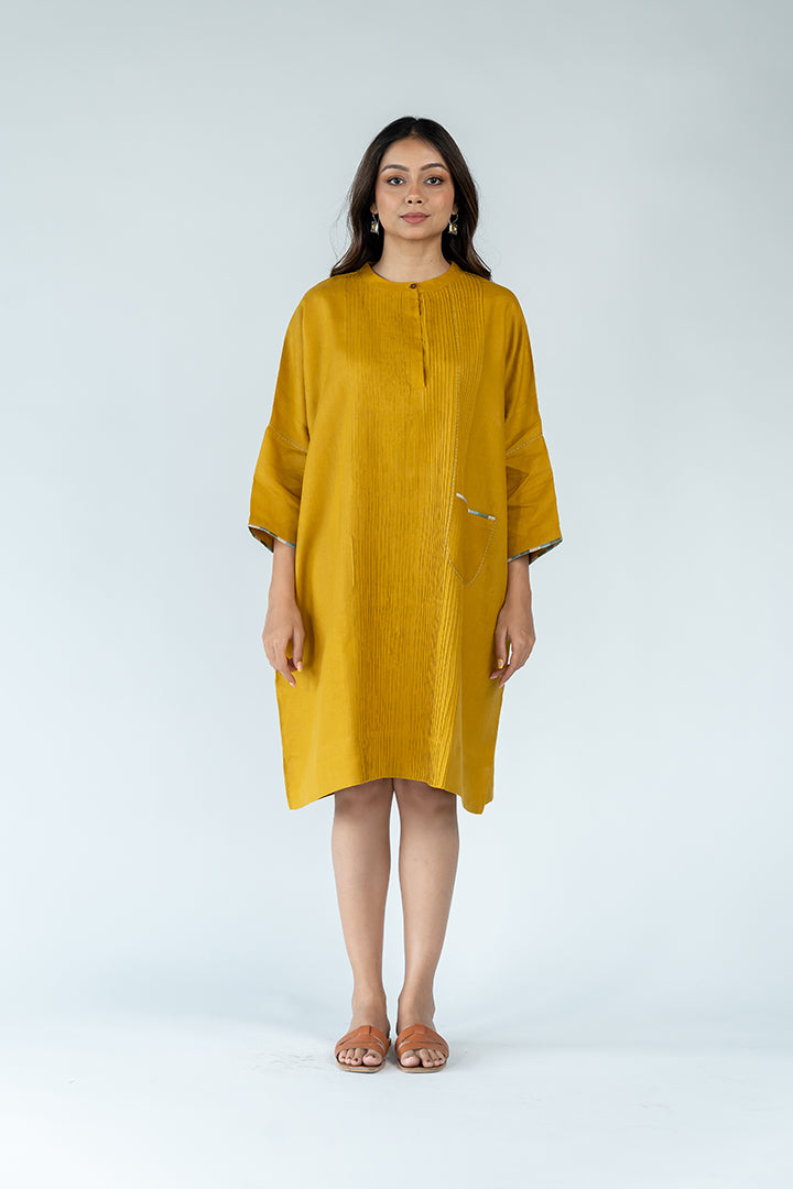 Linen Hand Embroidered Kaftan - Mustard Yellow