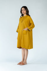 Linen Hand Embroidered Kaftan - Mustard Yellow