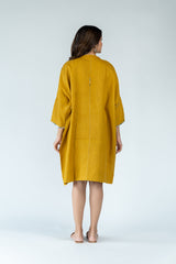 Linen Hand Embroidered Kaftan - Mustard Yellow