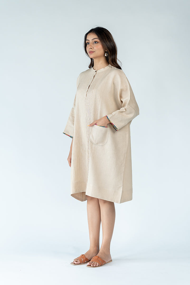 Linen Hand Embroidered Kaftan- Beige