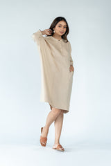 Linen Hand Embroidered Kaftan- Beige