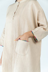 Linen Hand Embroidered Kaftan- Beige
