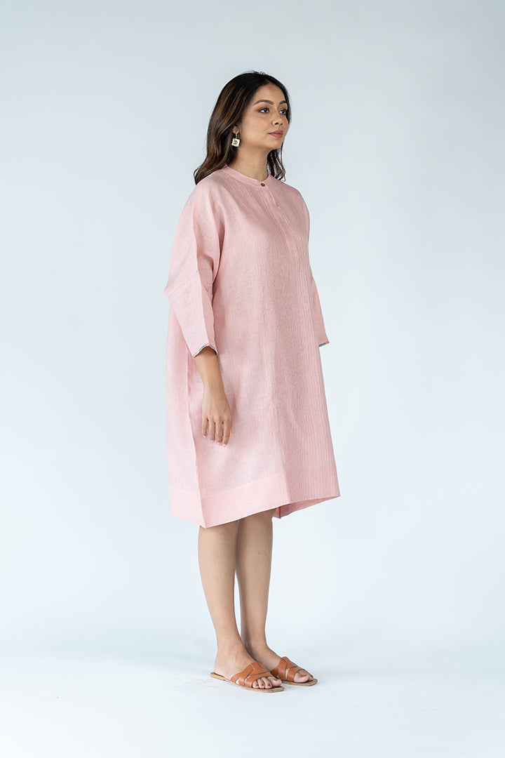 Linen Hand Embroidered Kaftan - Peach Pink