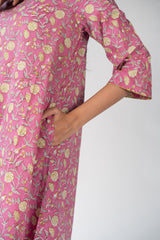 Cotton Hand Block Printed Kurta - Pink