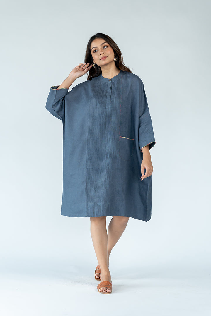 Linen Hand Embroidered Kaftan- Grey