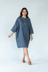 Linen Hand Embroidered Kaftan- Grey