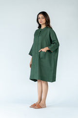 Linen Hand Embroidered Kaftan- Jade Green